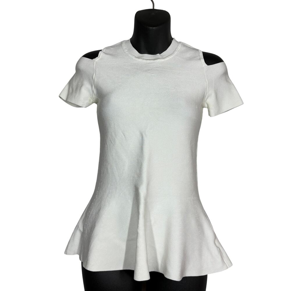 Bebe Y2K Going Out Top Cold Shoulder Peplum Waist Bone - L